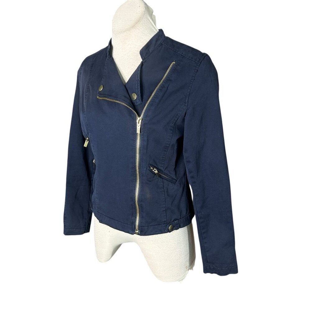 Kut from the Kloth Navy Blue Moto Biker Jacket Asymmetrical Zip Size Medium